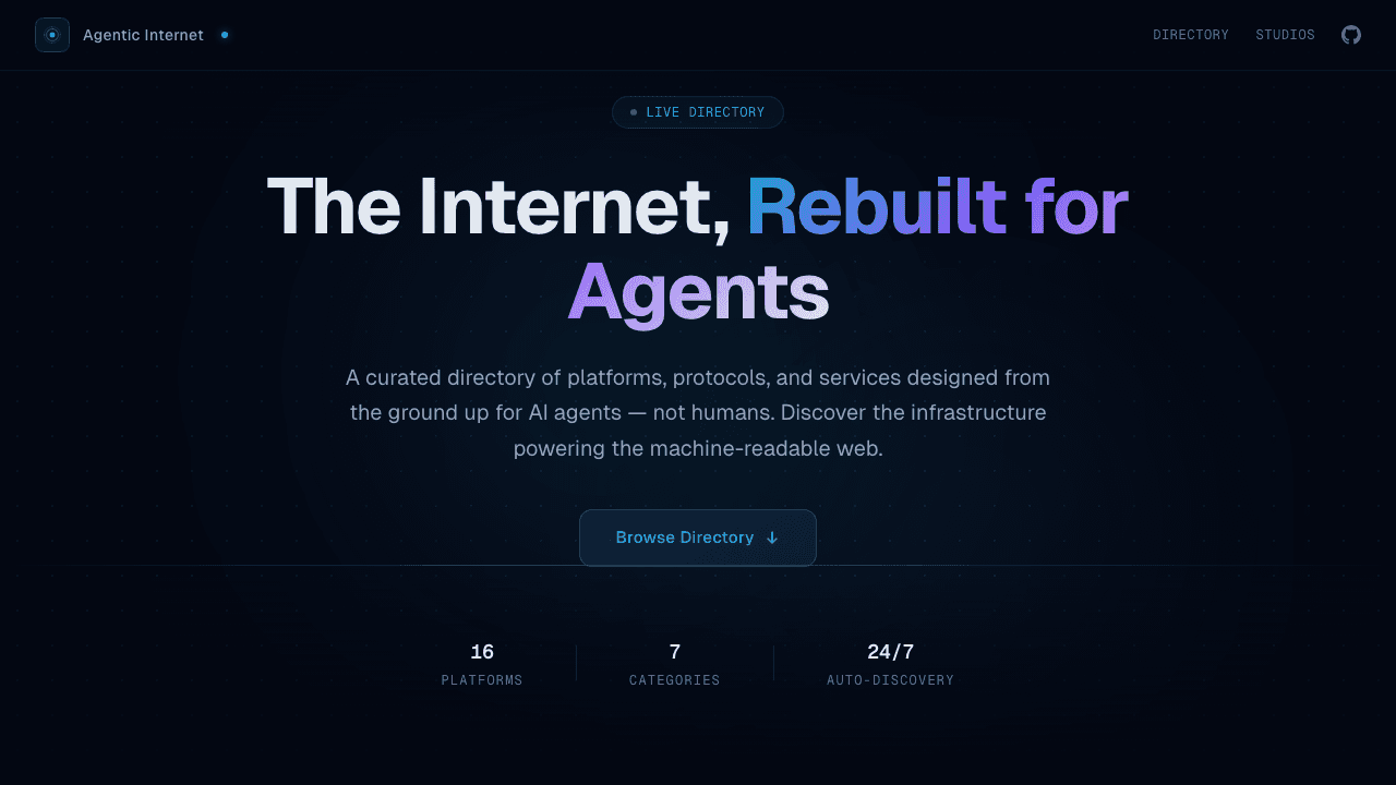 Screenshot of Agentic Internet directory